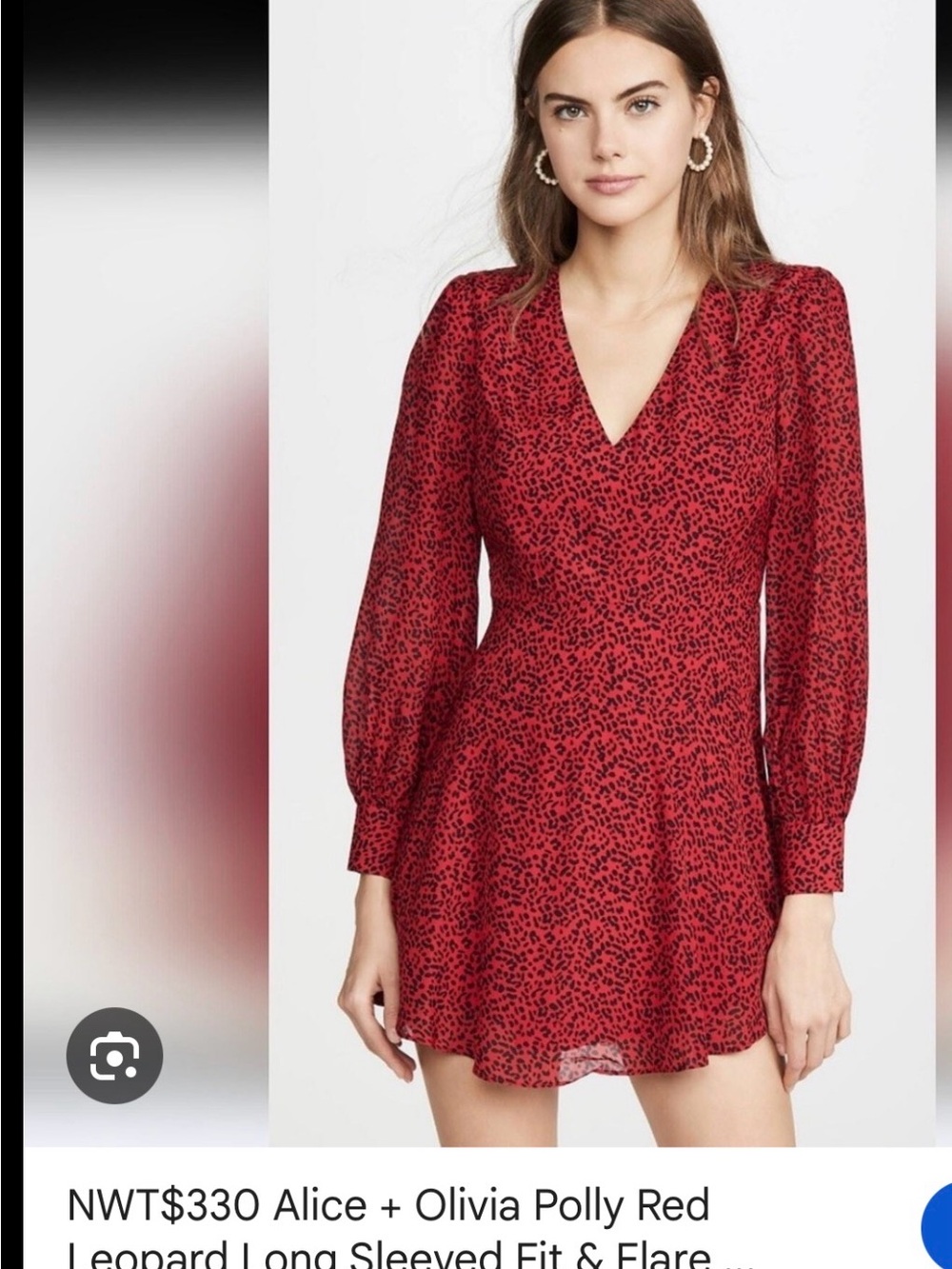 Alice + Olivia Red and Black Leopard-Print Long-Sleeve Fit-and-Flare Dress